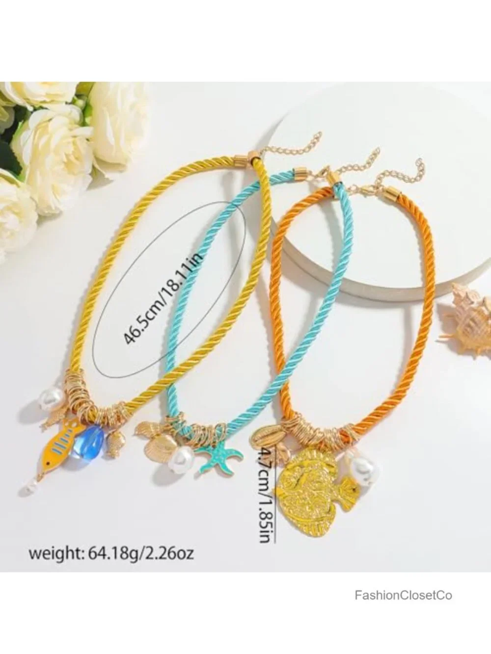Boho Layered Pendant Rope Necklace for Women, Summer Beach 3 Tier